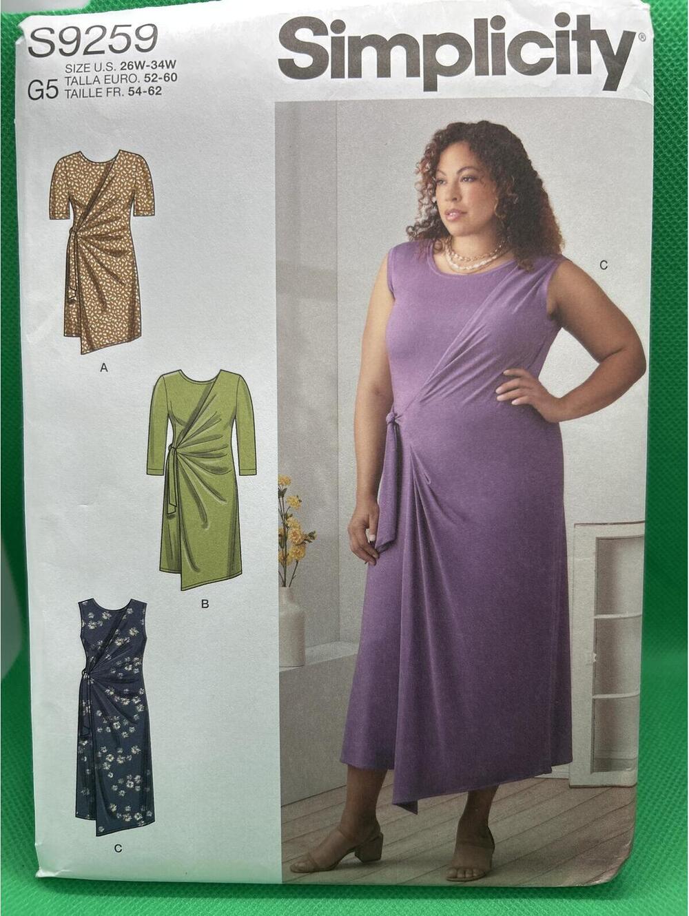 Simplicity S9259 Wrap Style Dress Sewing Pattern Size US 26W-34W -box4